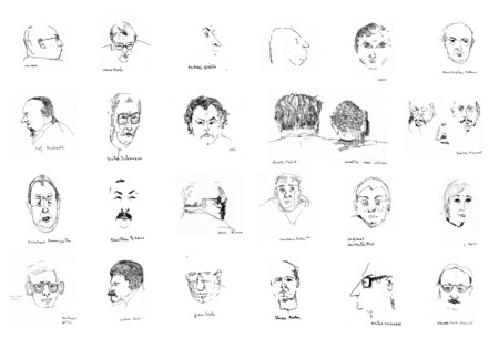 Porträtskizzen von Gunilla Palmstierna-Weiss zu einer Tagung der Gruppe 47 (wahrscheinlich 1964)