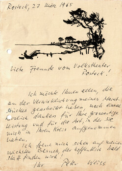 Brief von Peter Weiss an das Volkstheater Rostock vom 27.03.1965